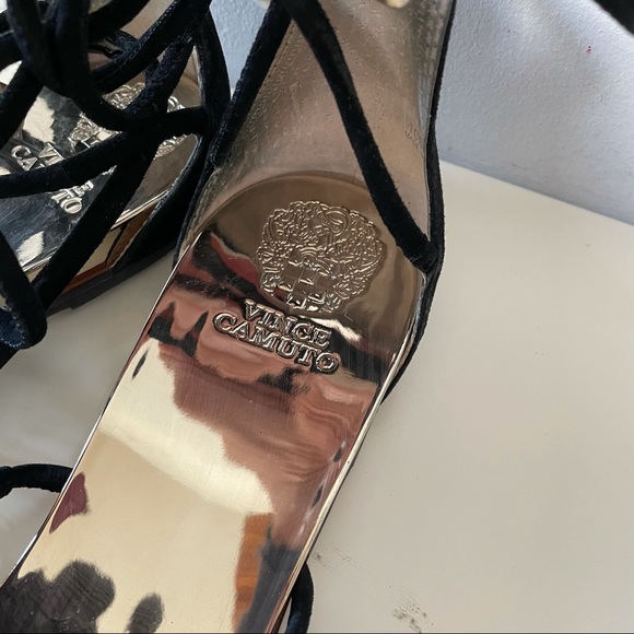 Vince Camuto lace up black suede flat sandals summer - Picture 4 of 10